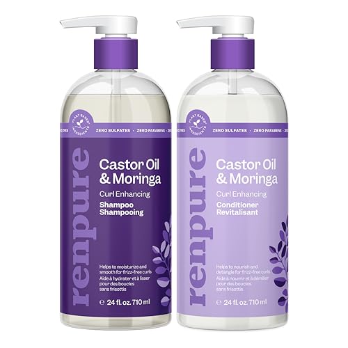 Renpure Castor Oil  Moringa Shampoo  Conditioner Set PlantBased  Curl Enhancing  Moisturized Manageable  FrizzFree Curls  Castor  Moringa Seed Oil  Wavy to Curly Hair24 Fl Oz each2 Pack